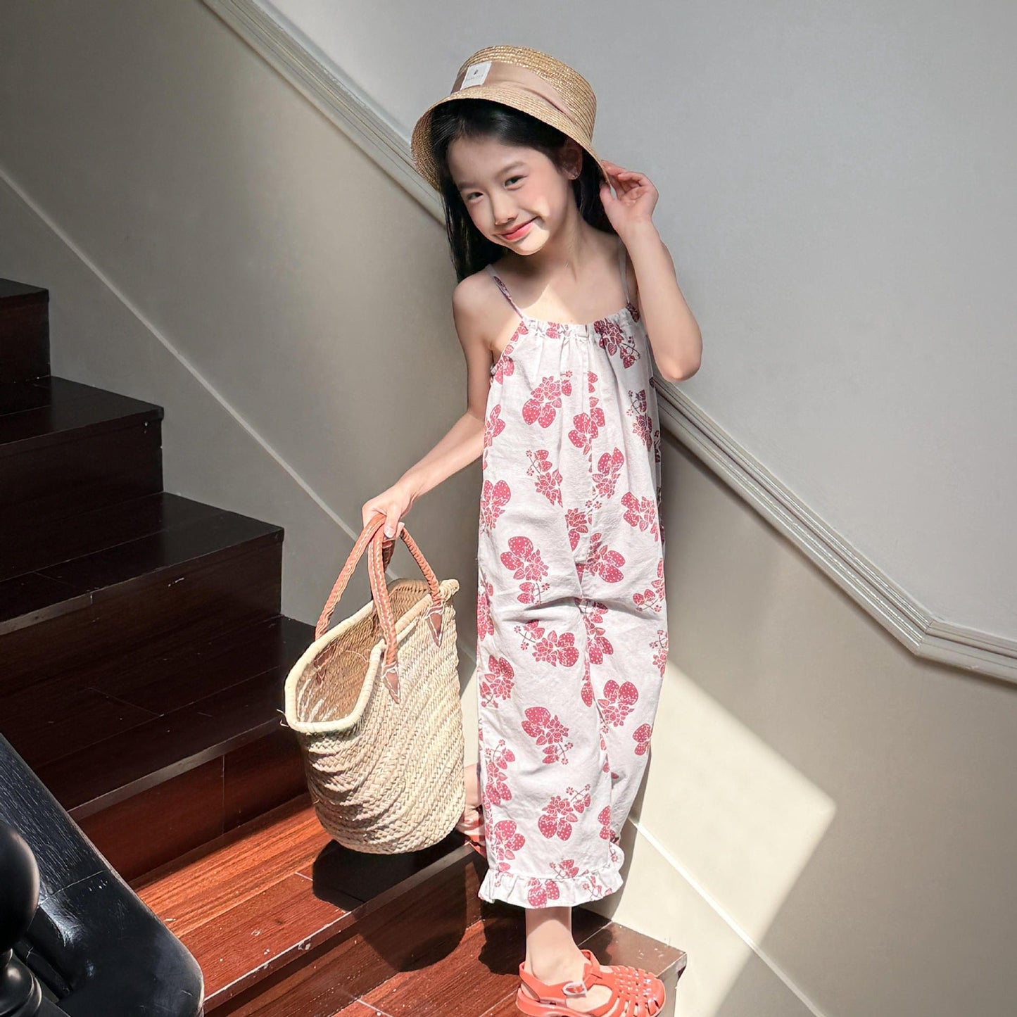 ノースリーブジャンプスーツ ストロベリープリントキャミソールジャンプスーツ【mh0010133】