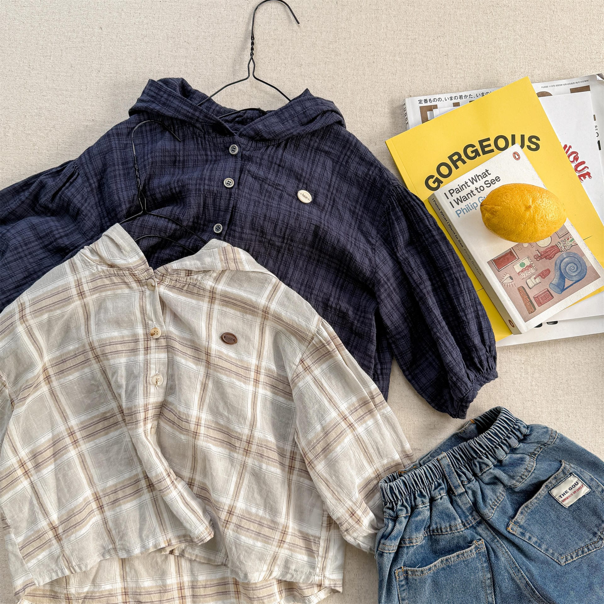 長袖シャツ・ブラウス レトロチェックフーディ長袖サマーシャツ【mh0010134】