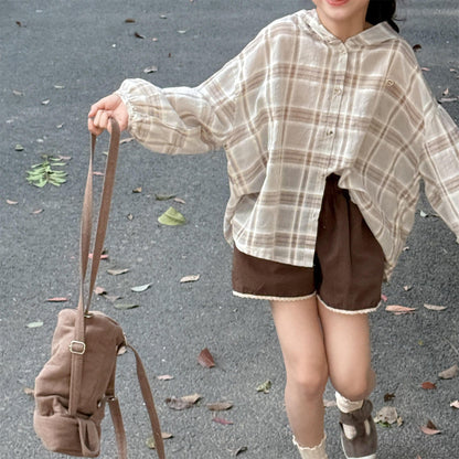 長袖シャツ・ブラウス レトロチェックフーディ長袖サマーシャツ【mh0010134】