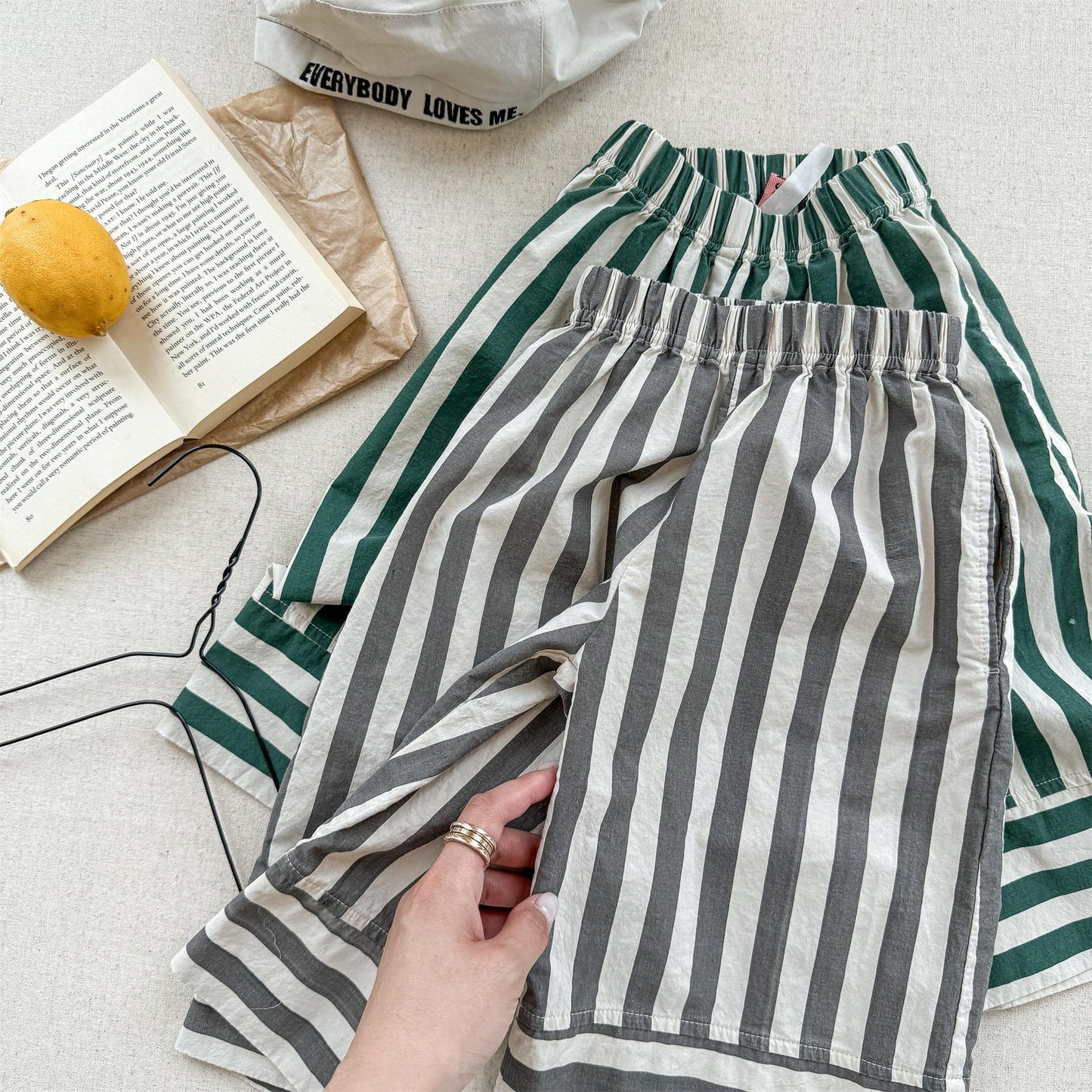 ロングパンツ・スウェットパンツ ストライプワイドルーズイージーパンツ【mh0010138】