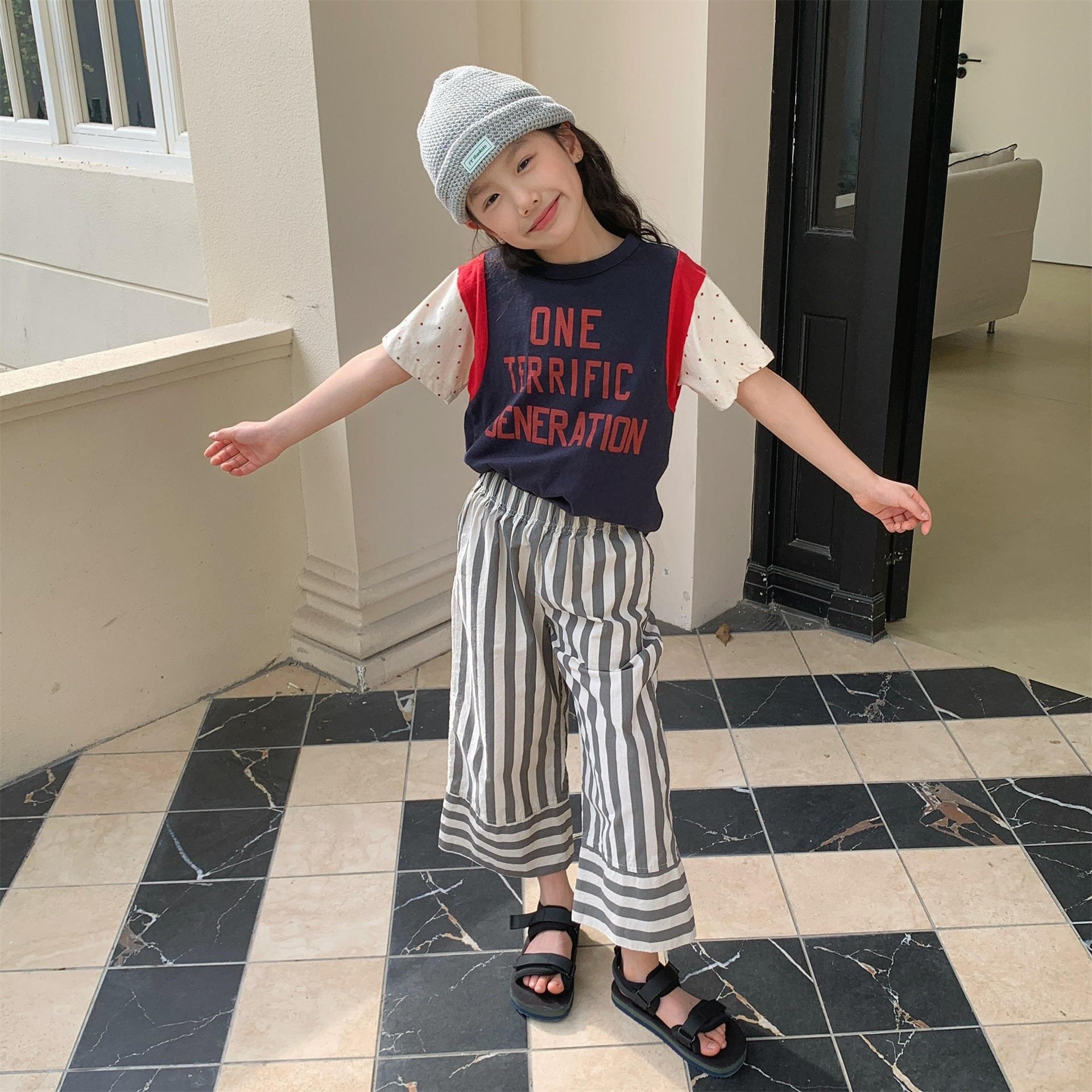 ロングパンツ・スウェットパンツ ストライプワイドルーズイージーパンツ【mh0010138】