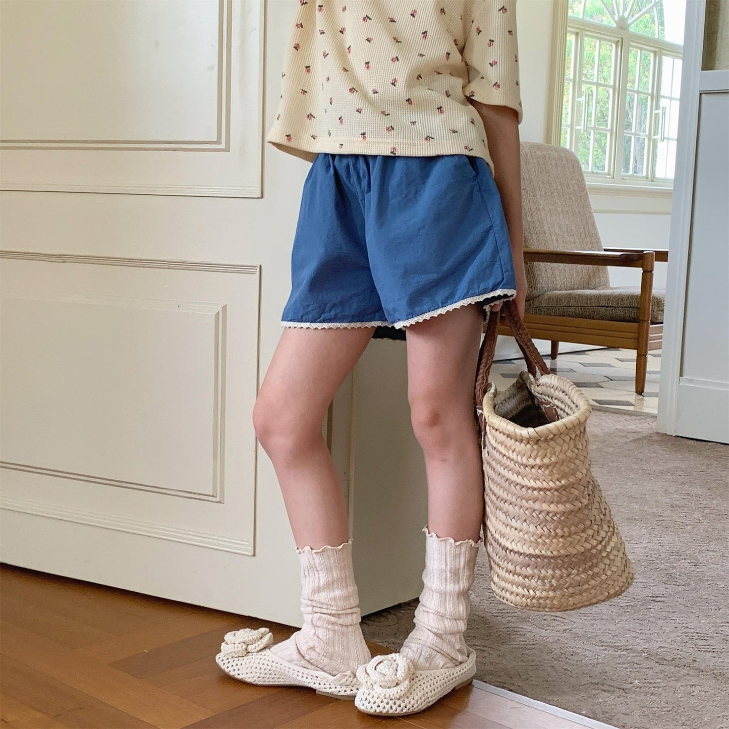 ハーフパンツ・ショートパンツ 裾レースふんわりショートパンツ【mh0010141】