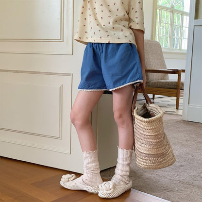 ハーフパンツ・ショートパンツ 裾レースふんわりショートパンツ【mh0010141】