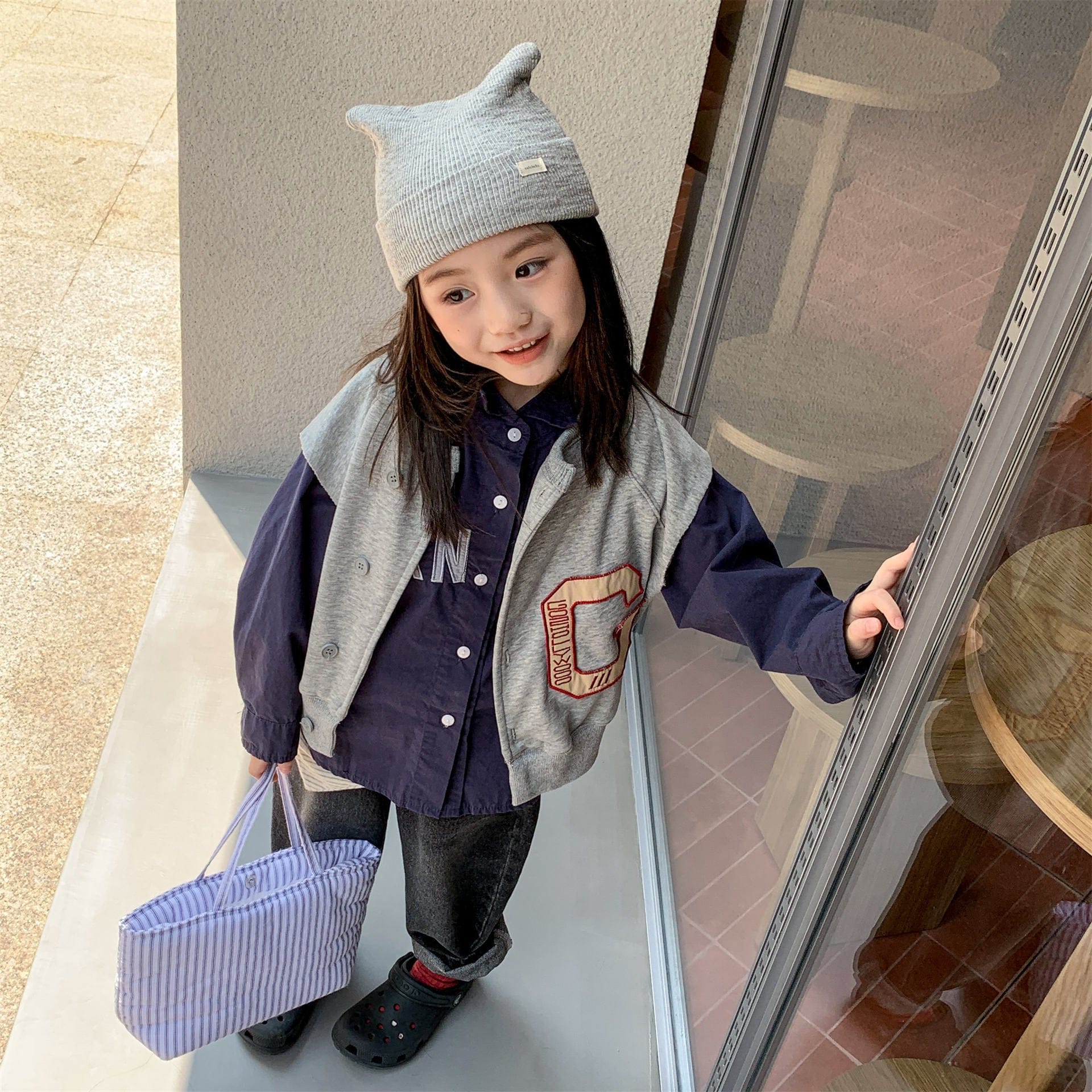 ベスト ビッグレターワッペンノースリーブスタジアムジャケットベスト【mh0010615】