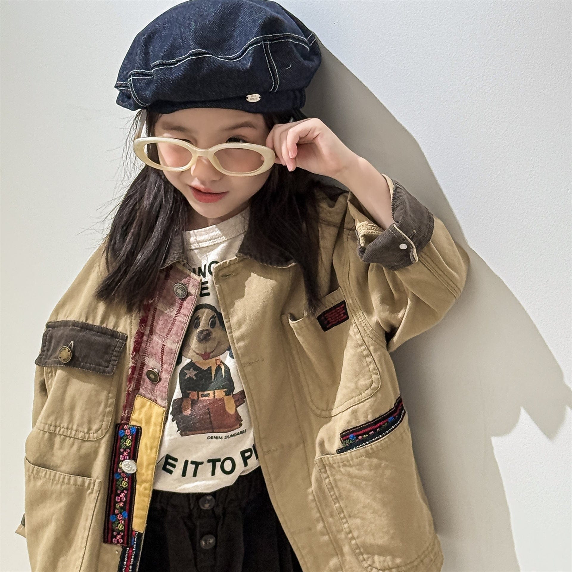 ショートコート・ジャケット・ジャンパー パッチワーク襟付きジャケットコート【mh0010616】