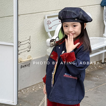 ショートコート・ジャケット・ジャンパー パッチワーク襟付きジャケットコート【mh0010616】