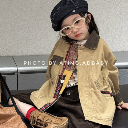 ショートコート・ジャケット・ジャンパー パッチワーク襟付きジャケットコート【mh0010616】