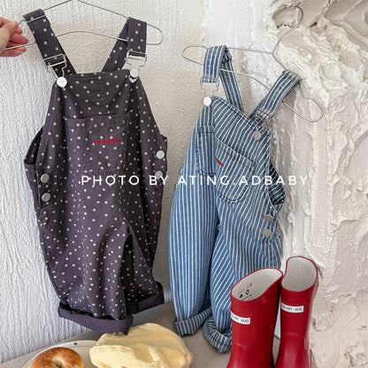 オーバーオール ストライプ/ドットビッグシルエットオーバーオール【mh0010618】