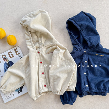 ショートコート・ジャケット・ジャンパー ハートボタンフーディ長袖シャツジャケット【mh0010629】