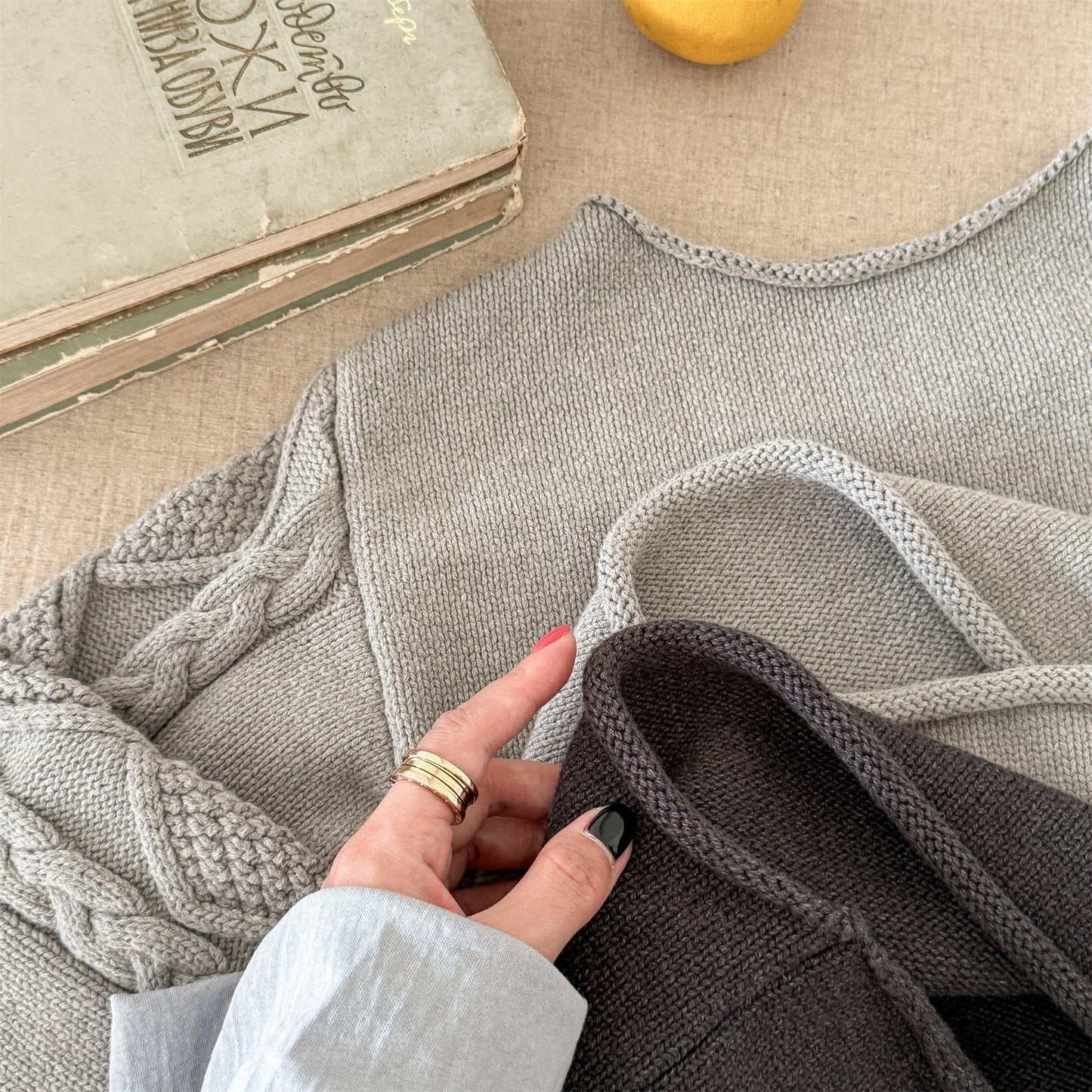 ニット・セーター カットオフニット長袖セータートップス【mh0010636】