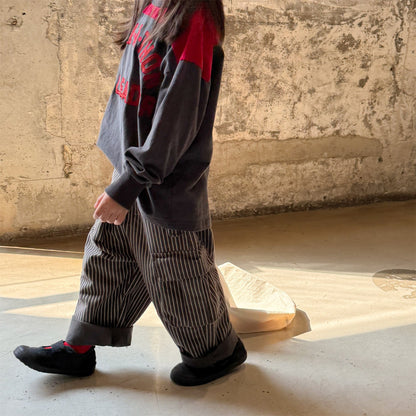 ロングパンツ・スウェットパンツ ワンポイント刺繍ストライプ/無地ワイドルーズカーゴパンツ【mh0010637】
