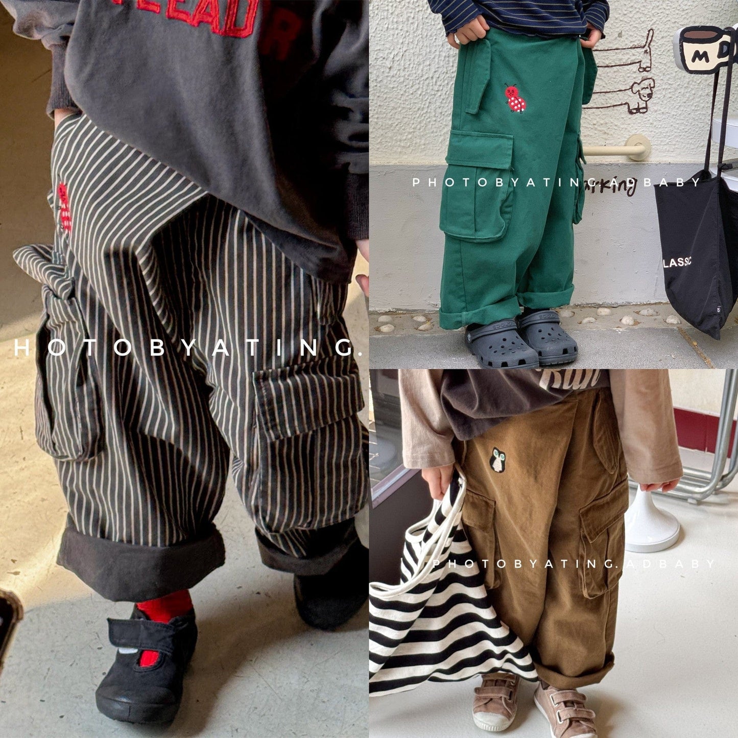 ロングパンツ・スウェットパンツ ワンポイント刺繍ストライプ/無地ワイドルーズカーゴパンツ【mh0010637】