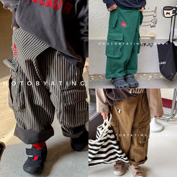 ロングパンツ・スウェットパンツ ワンポイント刺繍ストライプ/無地ワイドルーズカーゴパンツ【mh0010637】