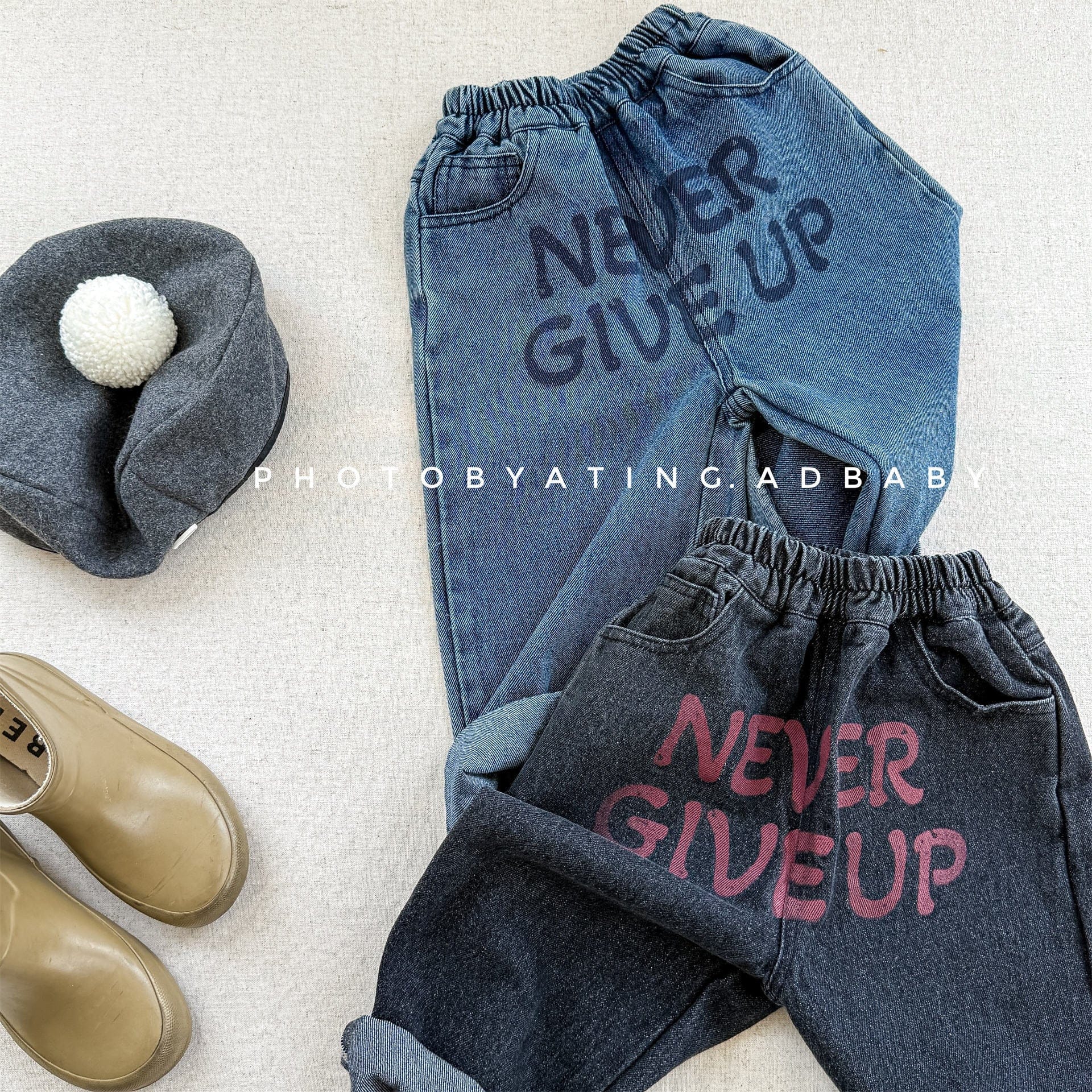 デニムパンツ レターロゴプリントルーズストレートデニムパンツジーンズ【mh0010638】