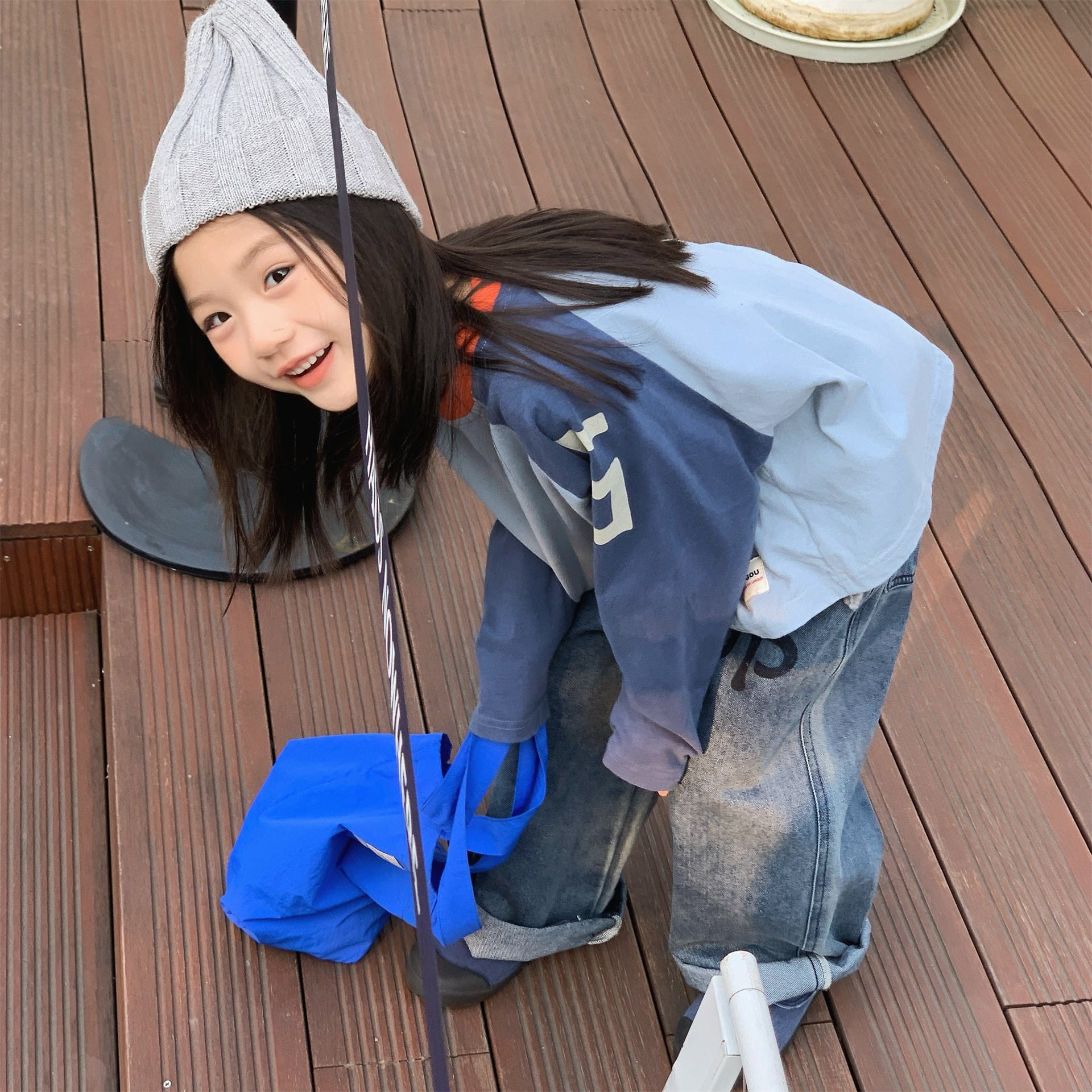 デニムパンツ レターロゴプリントルーズストレートデニムパンツジーンズ【mh0010638】