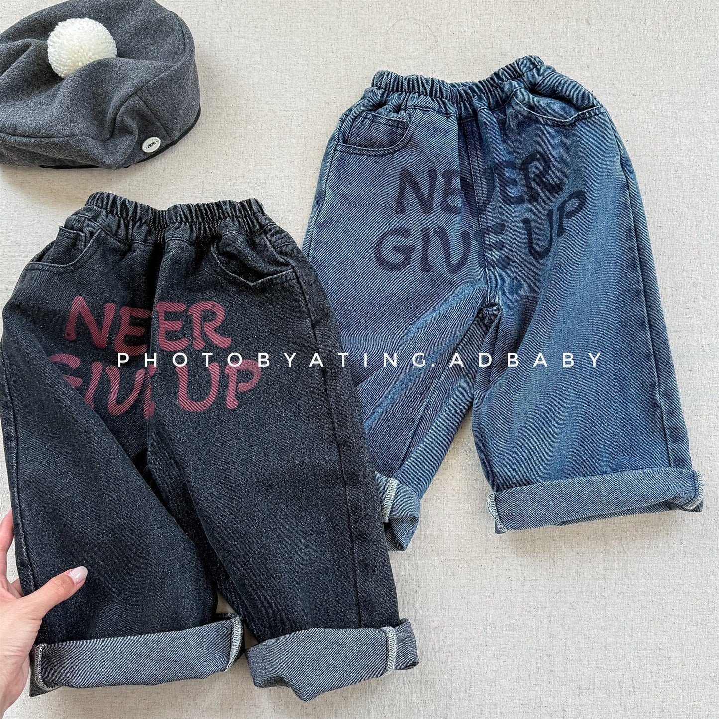 デニムパンツ レターロゴプリントルーズストレートデニムパンツジーンズ【mh0010638】