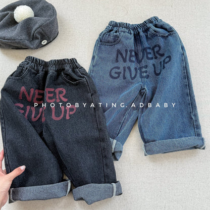 デニムパンツ レターロゴプリントルーズストレートデニムパンツジーンズ【mh0010638】