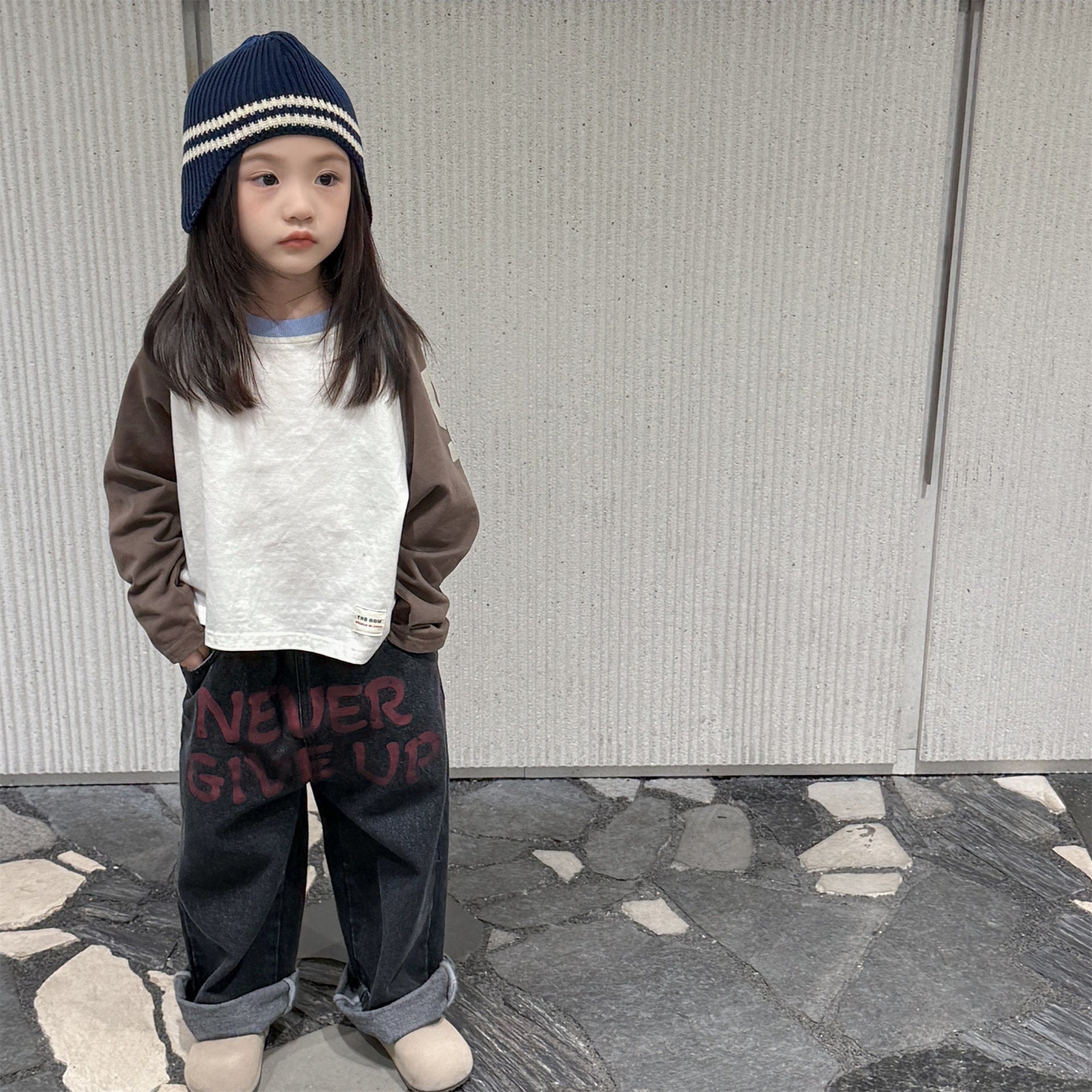 デニムパンツ レターロゴプリントルーズストレートデニムパンツジーンズ【mh0010638】