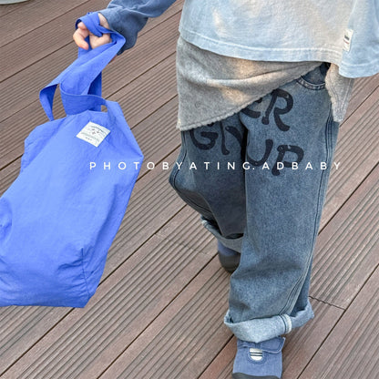 デニムパンツ レターロゴプリントルーズストレートデニムパンツジーンズ【mh0010638】