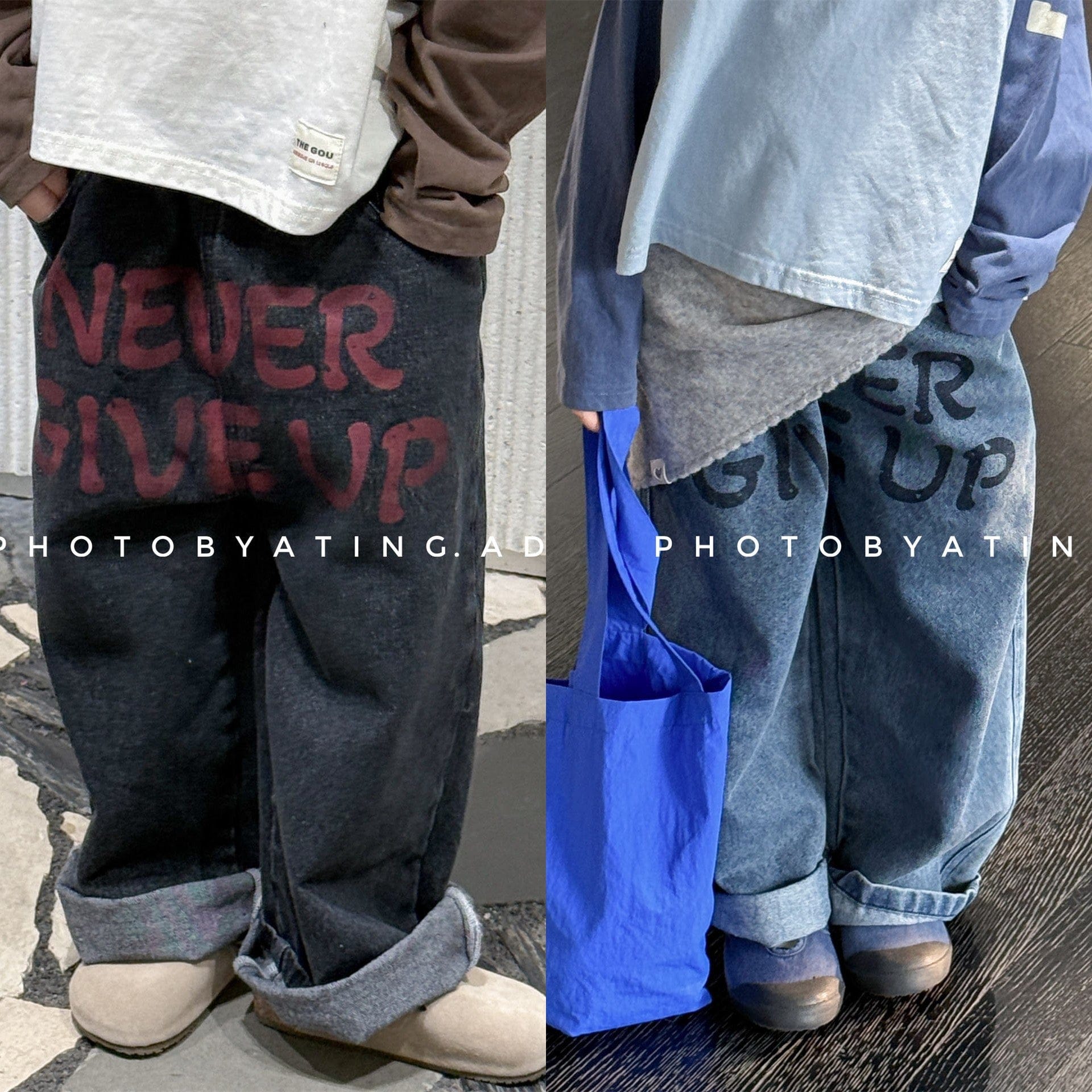 デニムパンツ レターロゴプリントルーズストレートデニムパンツジーンズ【mh0010638】