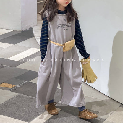 ノースリーブジャンプスーツ レターロゴプリントノースリーブワイドタックパンツジャンプスーツ【mh0010639】