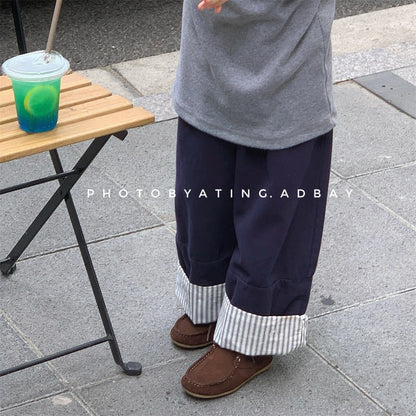 ロングパンツ・スウェットパンツ ストライプロールアップワイドルーズストレートパンツ【mh0010641】