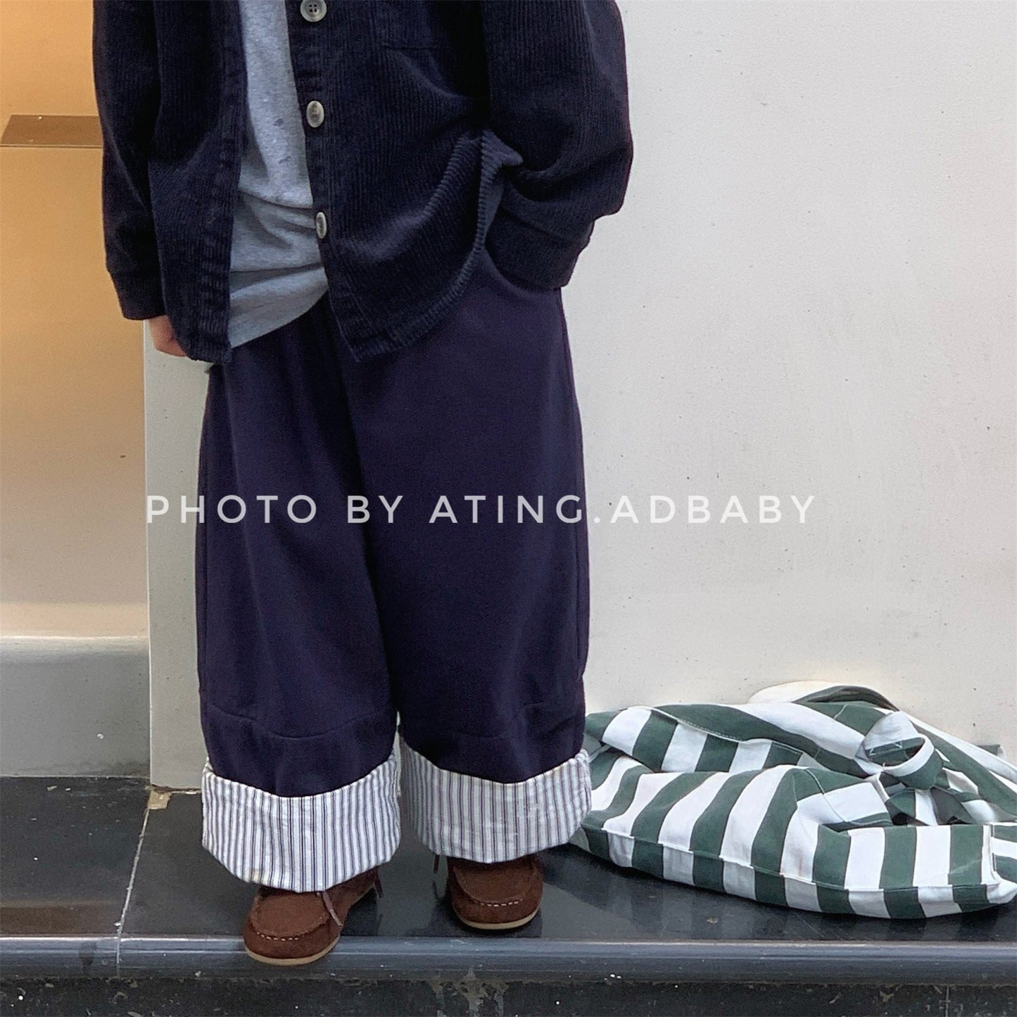 ロングパンツ・スウェットパンツ ストライプロールアップワイドルーズストレートパンツ【mh0010641】