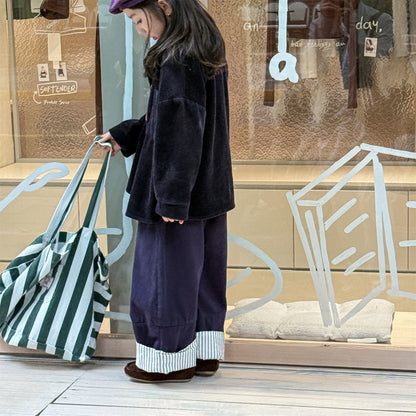 ロングパンツ・スウェットパンツ ストライプロールアップワイドルーズストレートパンツ【mh0010641】