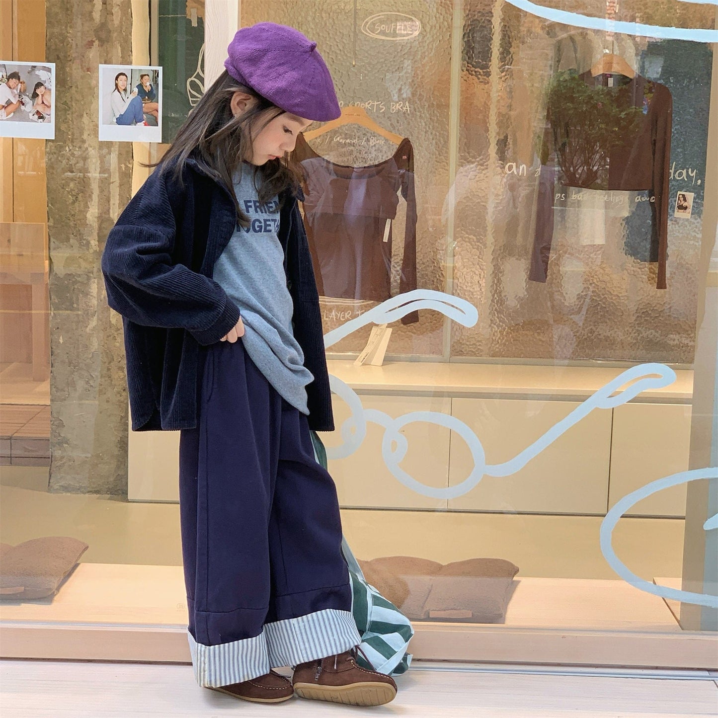 ロングパンツ・スウェットパンツ ストライプロールアップワイドルーズストレートパンツ【mh0010641】