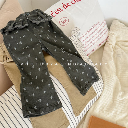 ロングパンツ・スウェットパンツ フラワー/無地フリルフレアベルボトムパンツ【mh0010642】