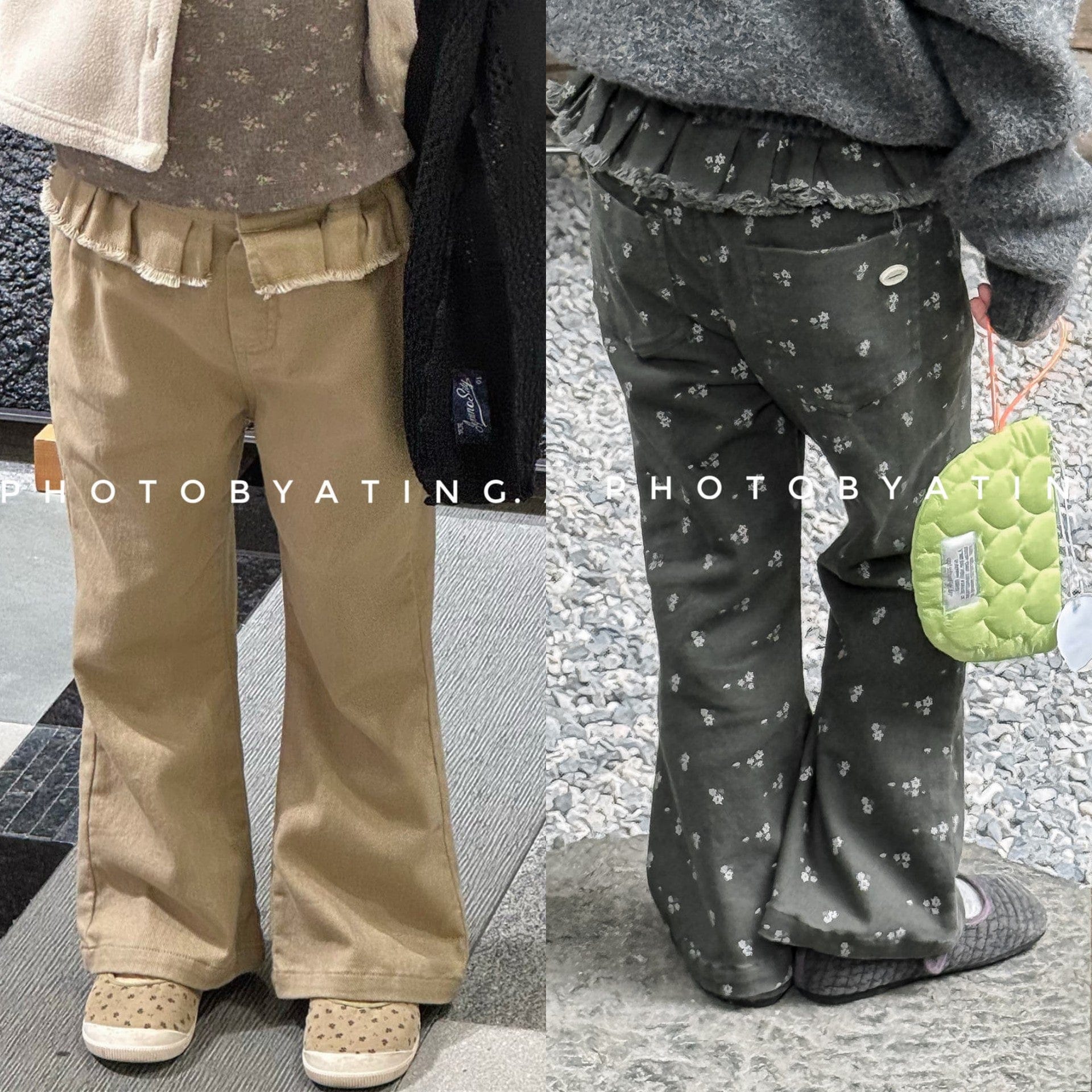 ロングパンツ・スウェットパンツ フラワー/無地フリルフレアベルボトムパンツ【mh0010642】