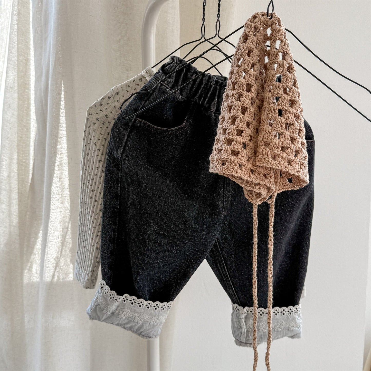 デニムパンツ 裾レース付きデニムパンツ ジーンズ【mh0010805】