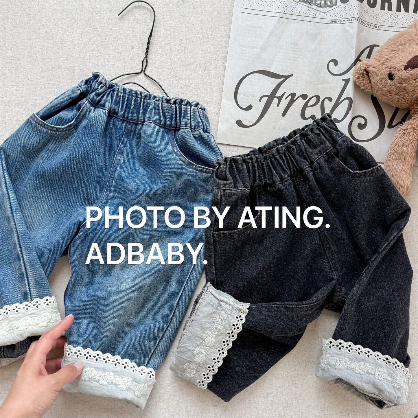 デニムパンツ 裾レース付きデニムパンツ ジーンズ【mh0010805】