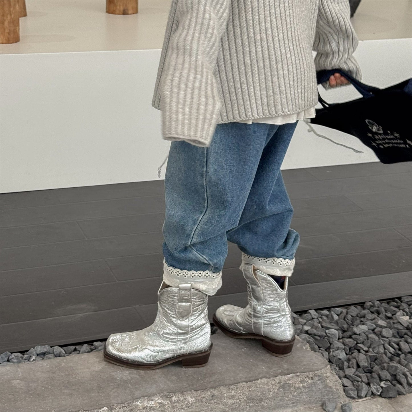 デニムパンツ 裾レース付きデニムパンツ ジーンズ【mh0010805】