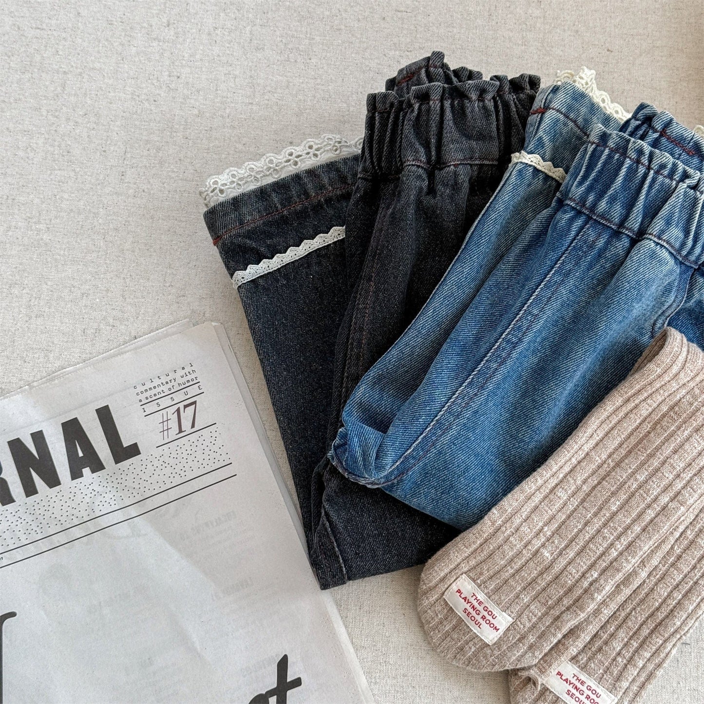 デニムパンツ 裾レース付きデニムパンツ ジーンズ【mh0010805】