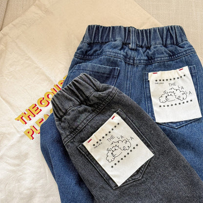 デニムパンツ キャラクタープリントポケットデニムパンツ ワイドパンツ【mh0010808】