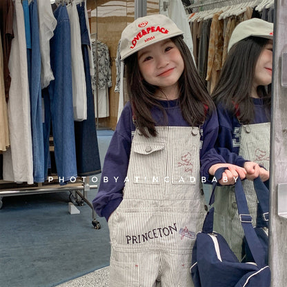 オーバーオール レターロゴ刺繍デニムオーバーオール サロペット【mh0010816】