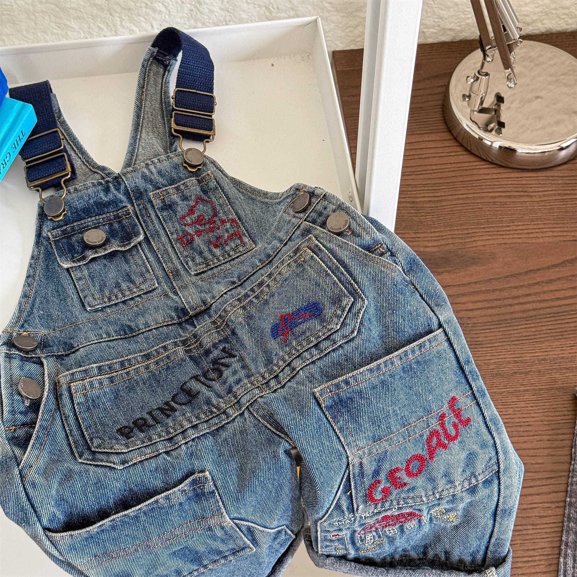 オーバーオール レターロゴ刺繍デニムオーバーオール サロペット【mh0010816】