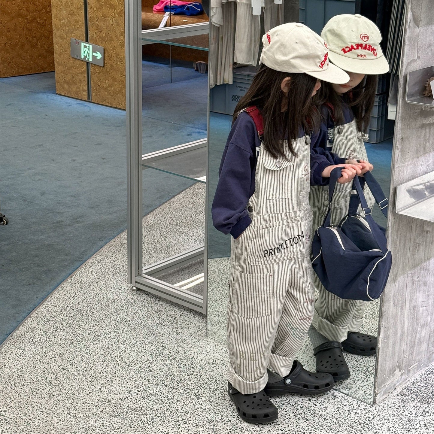 オーバーオール レターロゴ刺繍デニムオーバーオール サロペット【mh0010816】