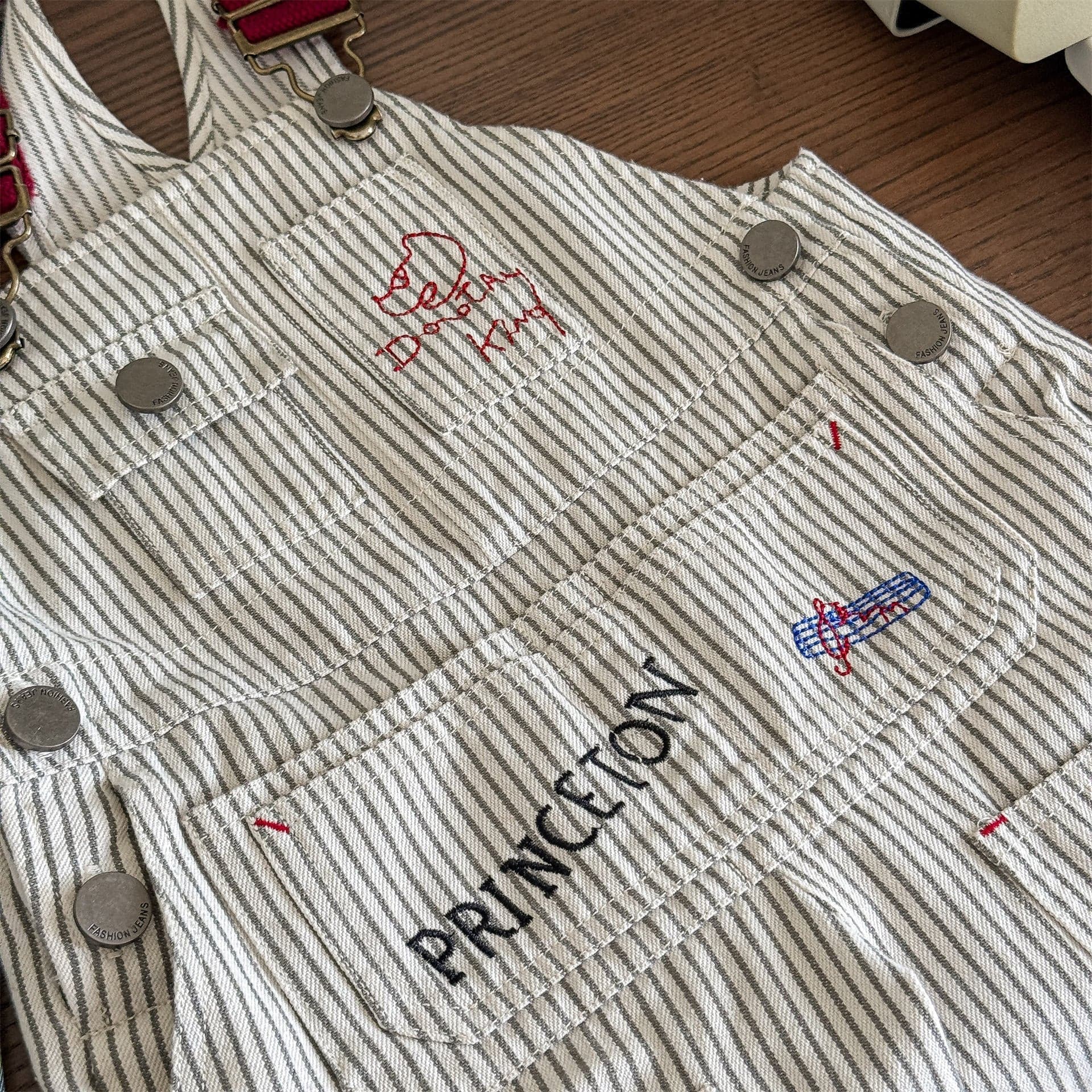 オーバーオール レターロゴ刺繍デニムオーバーオール サロペット【mh0010816】