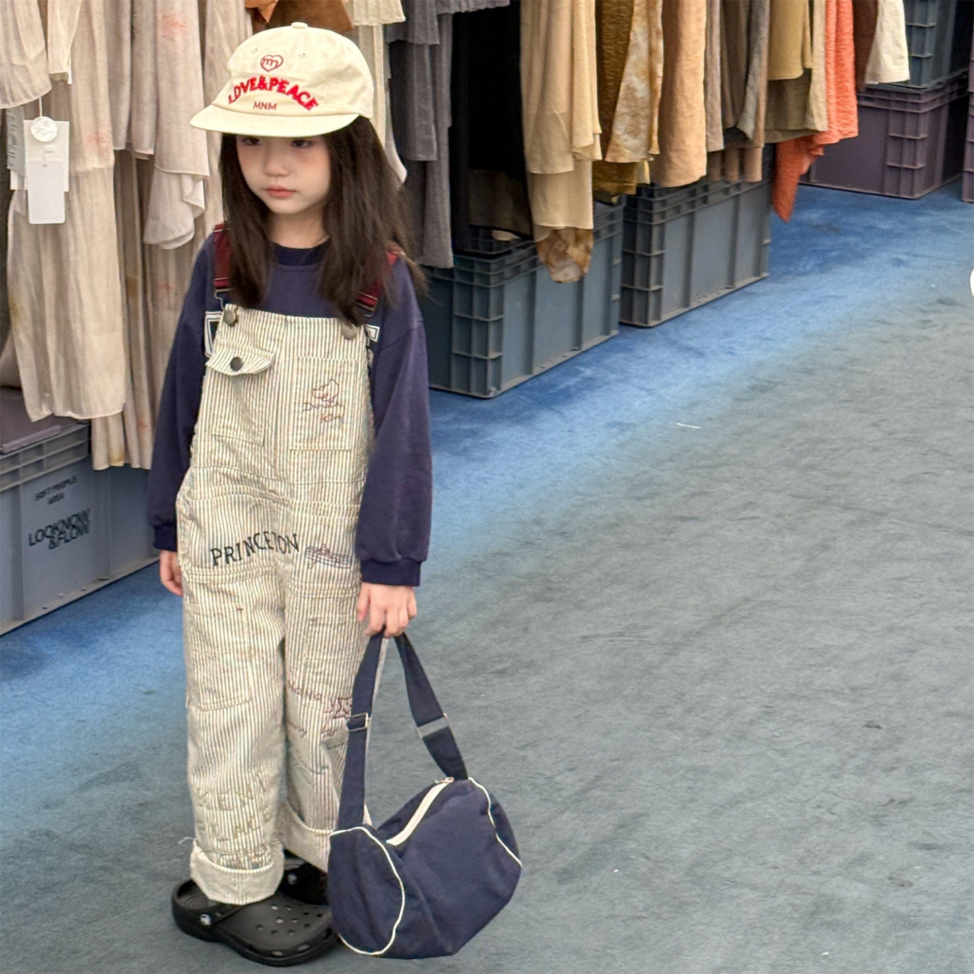 オーバーオール レターロゴ刺繍デニムオーバーオール サロペット【mh0010816】