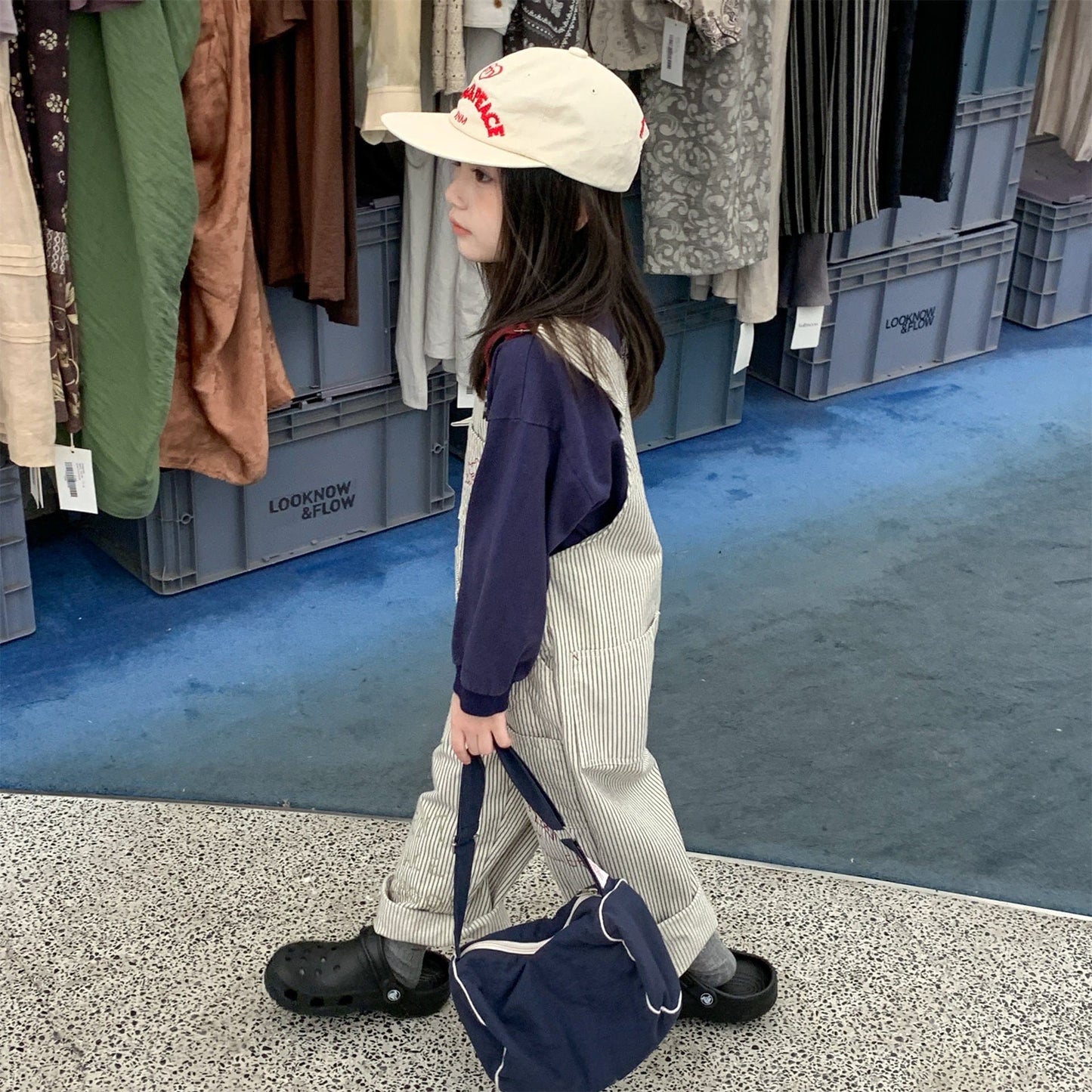 オーバーオール レターロゴ刺繍デニムオーバーオール サロペット【mh0010816】