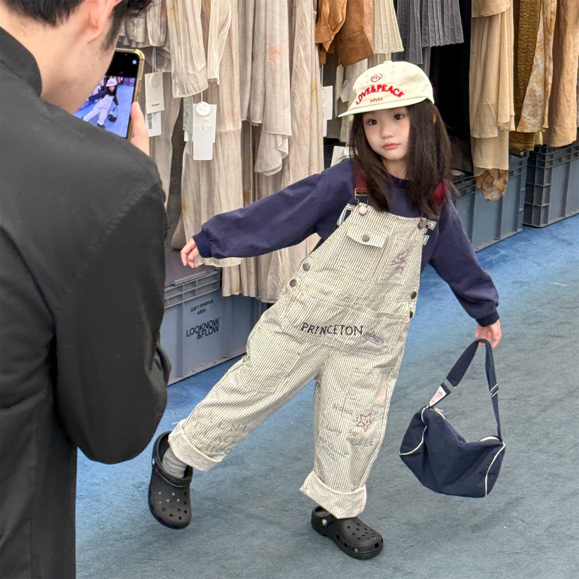 オーバーオール レターロゴ刺繍デニムオーバーオール サロペット【mh0010816】