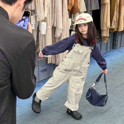 オーバーオール レターロゴ刺繍デニムオーバーオール サロペット【mh0010816】