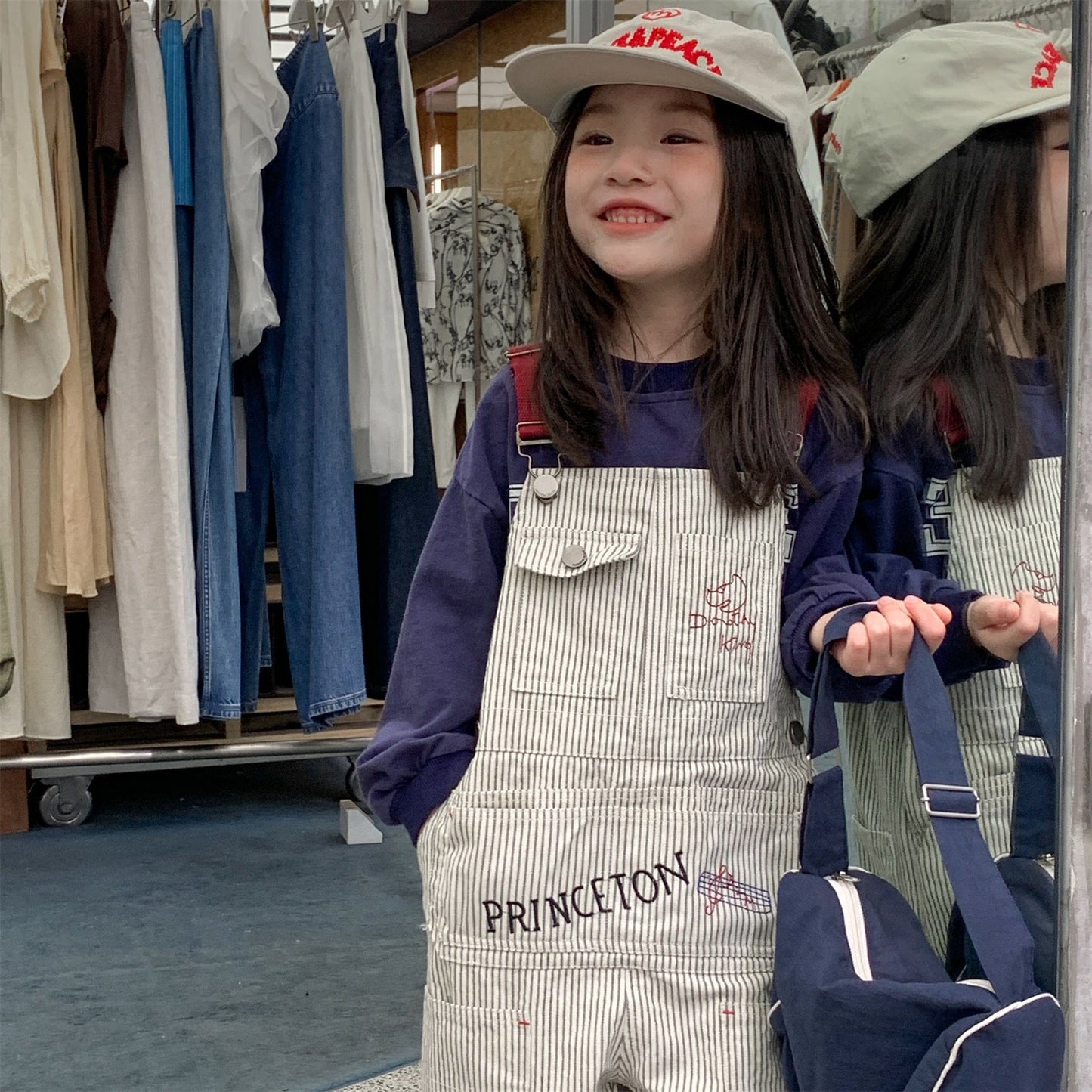 オーバーオール レターロゴ刺繍デニムオーバーオール サロペット【mh0010816】