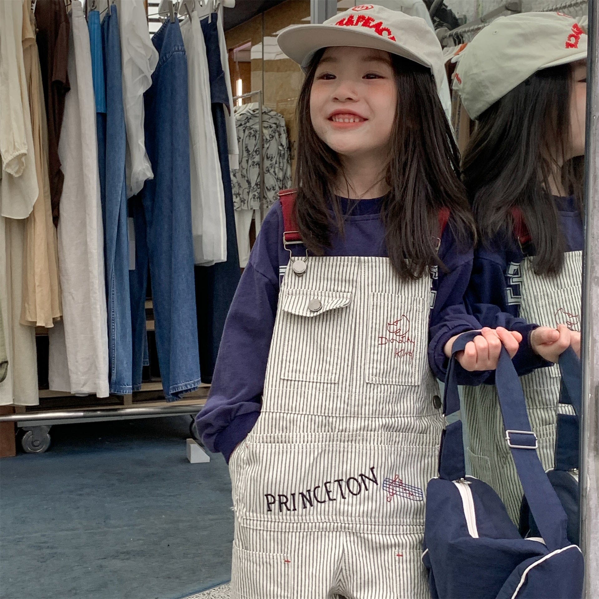 オーバーオール レターロゴ刺繍デニムオーバーオール サロペット【mh0010816】