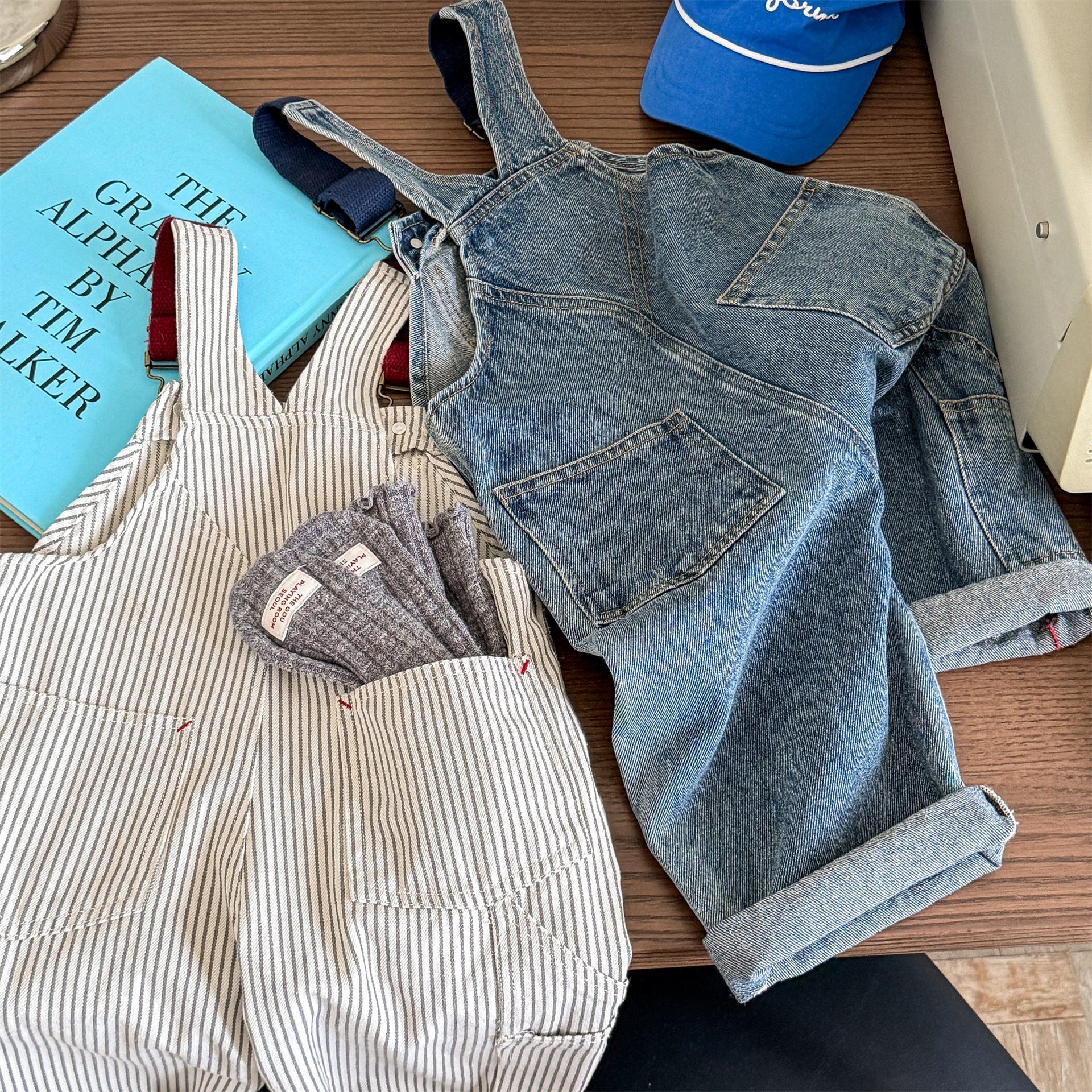 オーバーオール レターロゴ刺繍デニムオーバーオール サロペット【mh0010816】