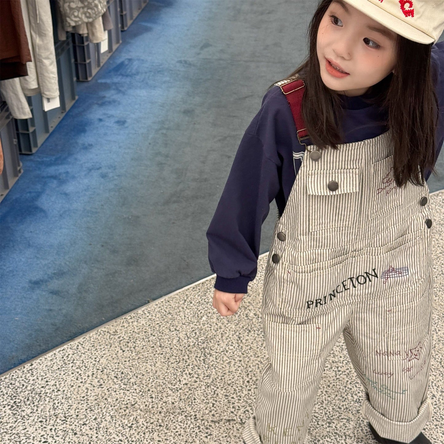 オーバーオール レターロゴ刺繍デニムオーバーオール サロペット【mh0010816】