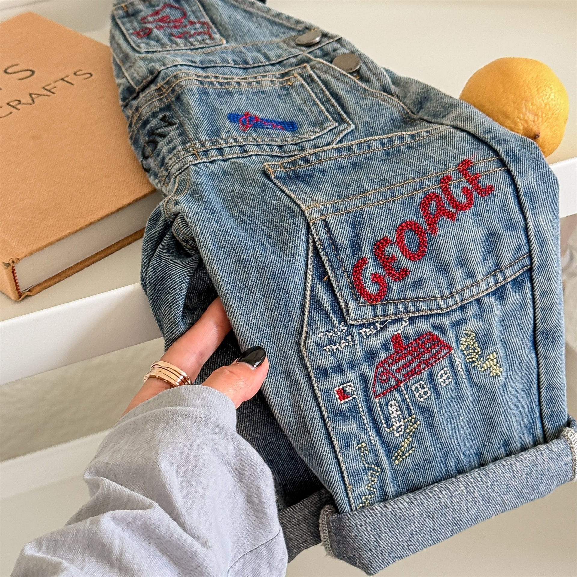 オーバーオール レターロゴ刺繍デニムオーバーオール サロペット【mh0010816】