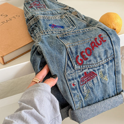 オーバーオール レターロゴ刺繍デニムオーバーオール サロペット【mh0010816】